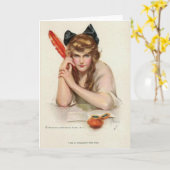 Dame met het Rode Wenskaart van Ganzepen Kaart (Gele Bloem)