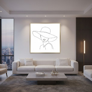 Dame met hoed minimalistische lijntekening canvas afdruk