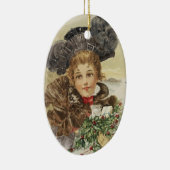 dame met Holly Keramisch Ornament (Rechts)