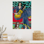 Dame met kat en gitaar poster (Keuken)