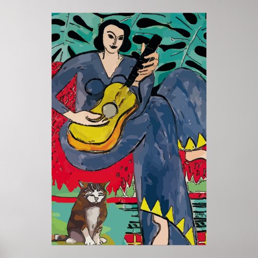 Dame met kat en gitaar poster (Voorkant)