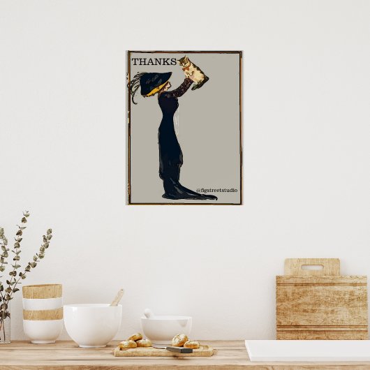  dame met kat in schop, voeg tekst toe poster (Keuken)