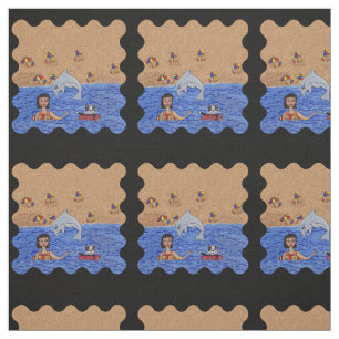 Dame Met Kat Zwemmen In Ocean Jumping Dolfijn Stof