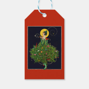 DAME MET KERSTCADEAUS ART DECO SCHOONHEID MODE CADEAULABEL