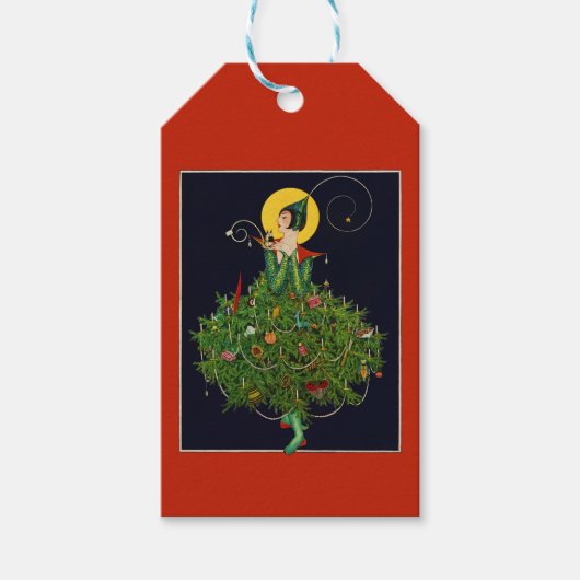 DAME MET KERSTCADEAUS ART DECO SCHOONHEID MODE CADEAULABEL (Voorkant)