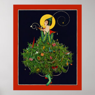 DAME MET KERSTCADEAUS ART DECO SCHOONHEID MODE POSTER