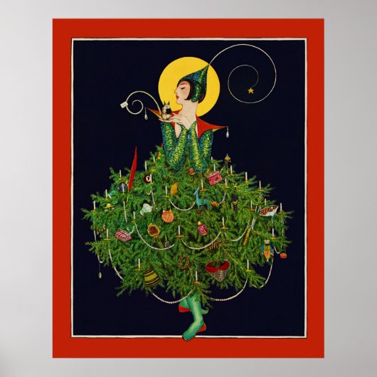 DAME MET KERSTCADEAUS ART DECO SCHOONHEID MODE POSTER (Voorkant)