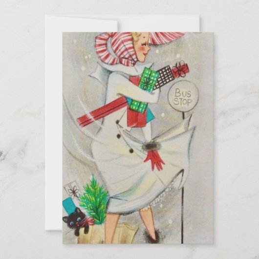  dame met kerstcadeaus feestdagenkaart (Voorkant)