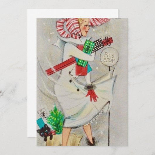  dame met kerstcadeaus feestdagenkaart (Voorkant / Achterkant)