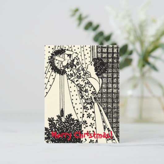  dame met kerstkrans Briefkaart (Staand voorkant)