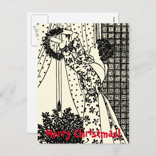  dame met kerstkrans Briefkaart (Voorkant / Achterkant)