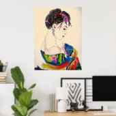 Dame met kimono Japanse stijlkunst Poster (Thuiskantoor)