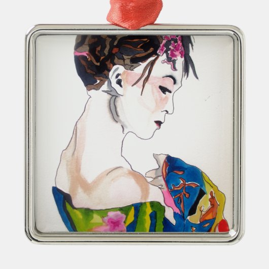 Dame met kimono metalen ornament (Voorkant)