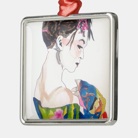 Dame met kimono metalen ornament (Links)