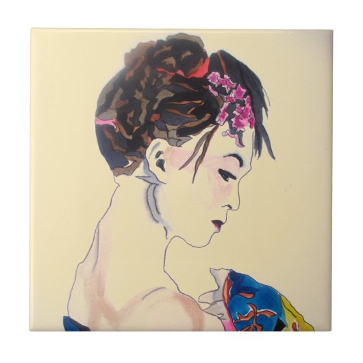 Dame met kimono tegeltje (Voorkant)