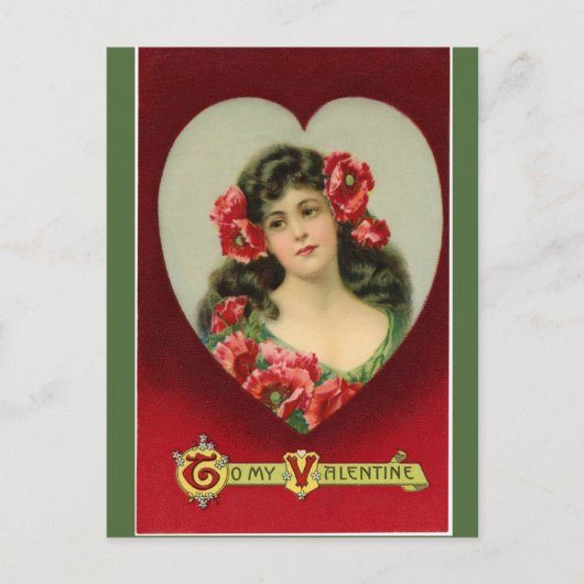  dame met klaprozen Valentijn Briefkaart (Voorkant)