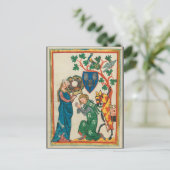 Dame met Knight, 14th Century Medieval Manuscript Briefkaart (Staand voorkant)