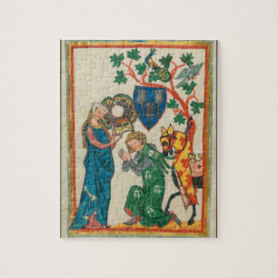 Dame met Knight, 14th Century Medieval Manuscript Legpuzzel