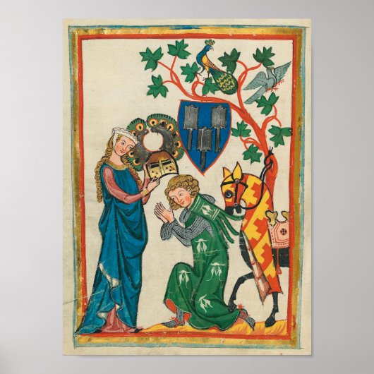 Dame met Knight, 14th Century Medieval Manuscript Poster (Voorkant)