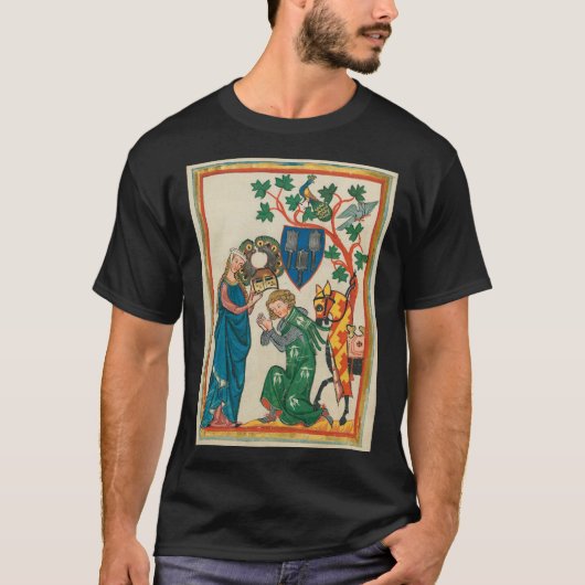 Dame met Knight, 14th Century Medieval Manuscript T-shirt (Voorkant)