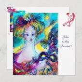 DAME MET MASKER / Venetiaans Maskeradebal, wit Kaart (Voorkant / Achterkant)