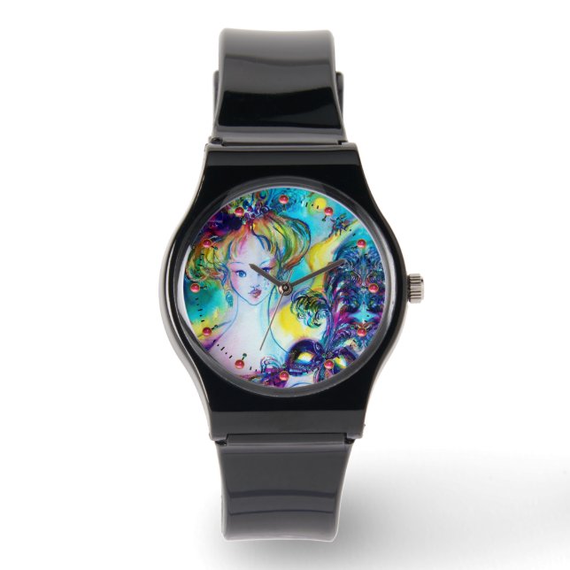 DAME MET MASKER / Venetiaans Masqueradebal, zwart Horloge (Voorkant)