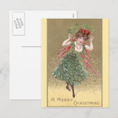 Dame met Mistletoe Jurk Vintage Kerstmis Feestdagenkaart (Voorkant / Achterkant)