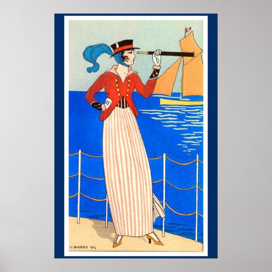 DAME MET MONOCLE ART DECO NAUTISCHE MODE POSTER (Voorkant)