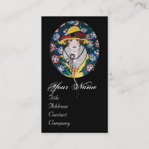 Dame met ochtendglorie-monogram visitekaartje