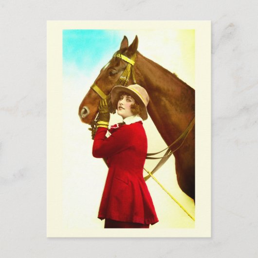 Dame met paard kunst briefkaart (Voorkant)