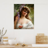 dame met paarse bloemen en Roos Poster (Keuken)