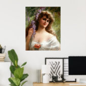 dame met paarse bloemen en Roos Poster (Thuiskantoor)