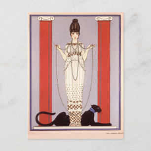 Dame met panter Vintage Art Deco stijl Briefkaart