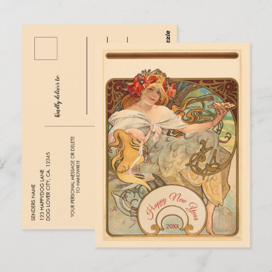 Dame met papavers in haar haar haar haar briefkaart (Voorkant / Achterkant)