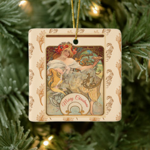 Dame met papavers in haar haar haar haar, kerstboo keramisch ornament