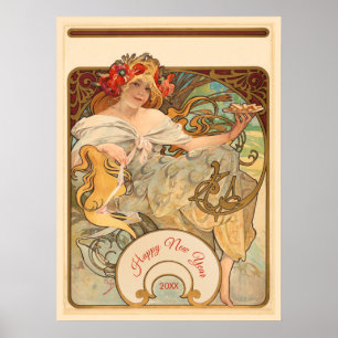 Dame met papavers in haar haar haar haar poster