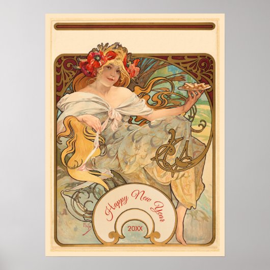 Dame met papavers in haar haar haar haar poster (Voorkant)