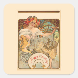 Dame met papavers in haar haar haar haar vierkante sticker