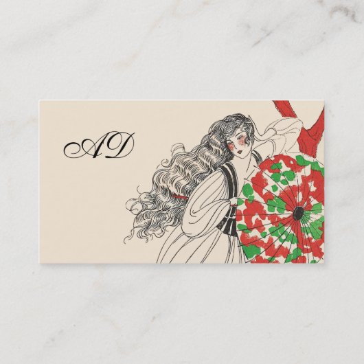 Dame MET PARAPLU Art Deco Beauty Mode Haar Visitekaartje (Achterkant)