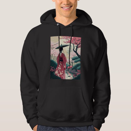 Dame met paraplu kersenbloesem tuin Japans Hoodie (Voorkant)
