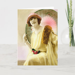 Dame met parasol feestdagen kaart