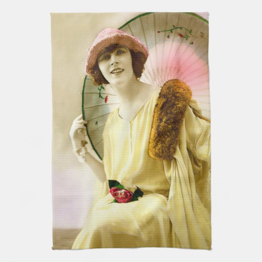 Dame met parasol theedoek (Verticaal)