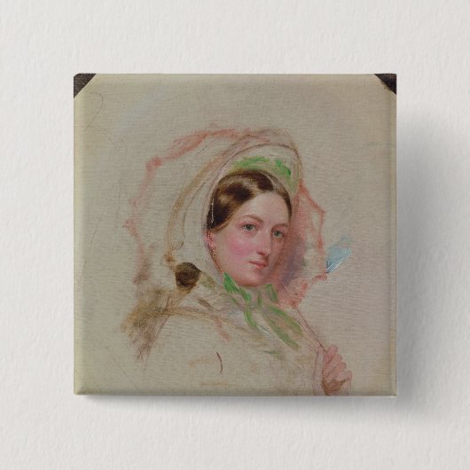 Dame met Parasol Vierkante Button 5,1 Cm (Voorkant)
