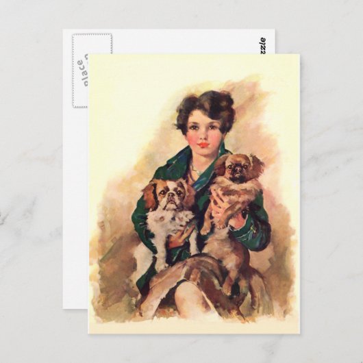  dame met pekingese honden briefkaart (Voorkant / Achterkant)