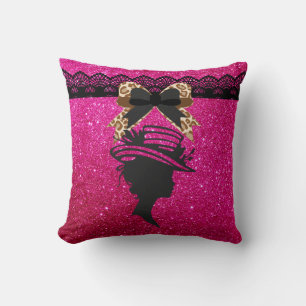Dame met Pet Hot Pink Faux Glitter Sierkussen