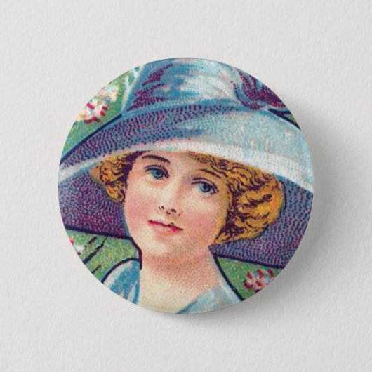  dame met Pet Ronde Button 5,7 Cm (Voorkant)