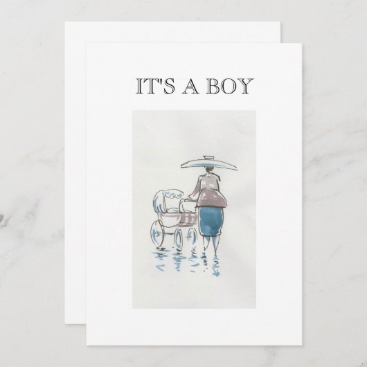 Dame met Pram Het is een Jongen Kaart (Voorkant / Achterkant)