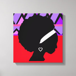 Dame met Rode en paarse stammendruk Afro Canvas Afdruk