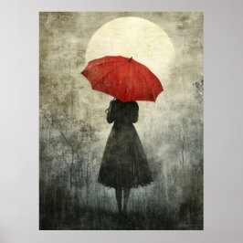 Dame met rode paraplu – Surreal Silhouette Art Poster