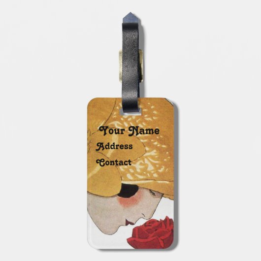 DAME MET RODE ROOS BAGAGELABEL (Achterkant verticaal)